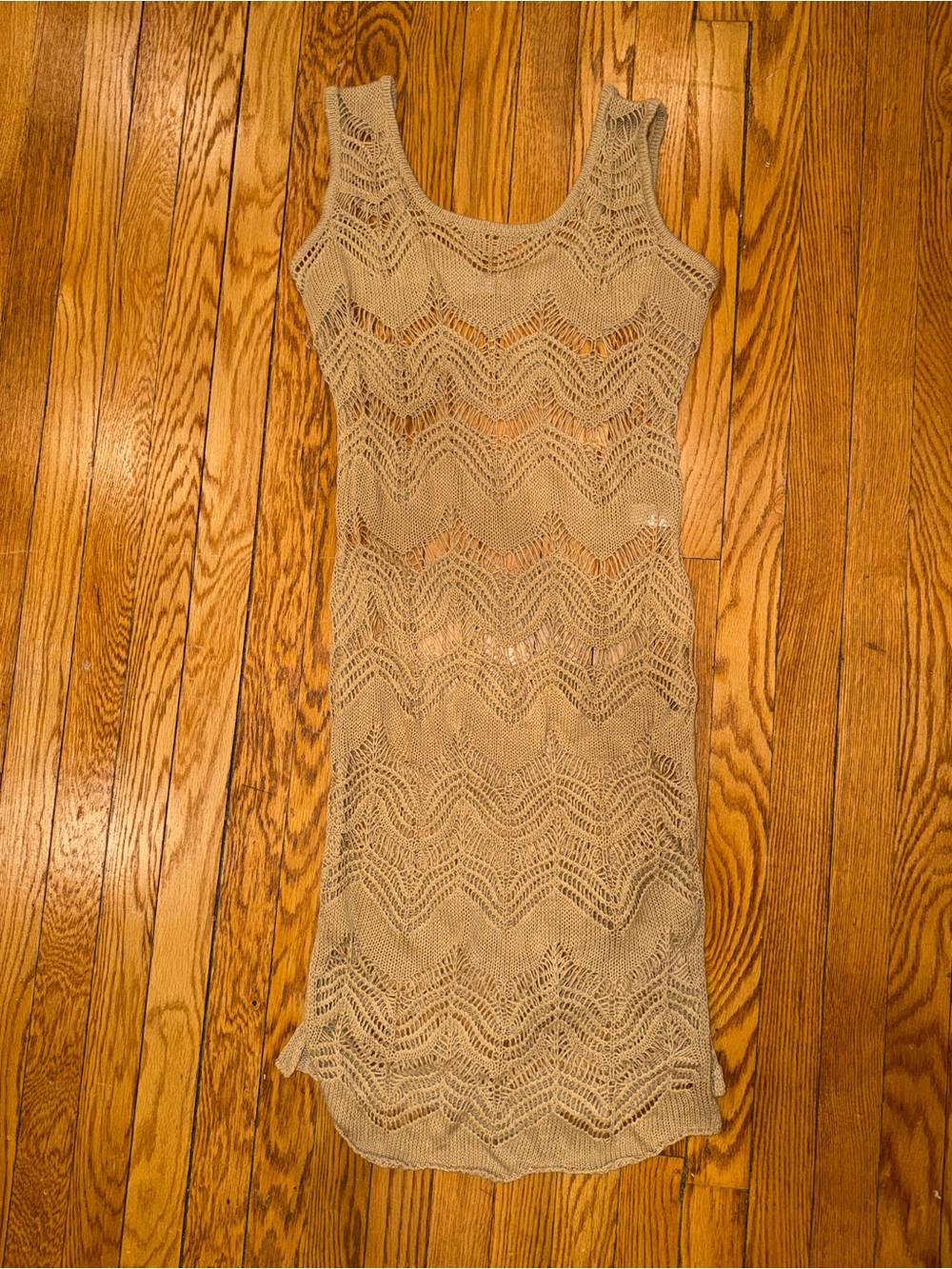 Beige Crochet Tank Cover-Up Dress